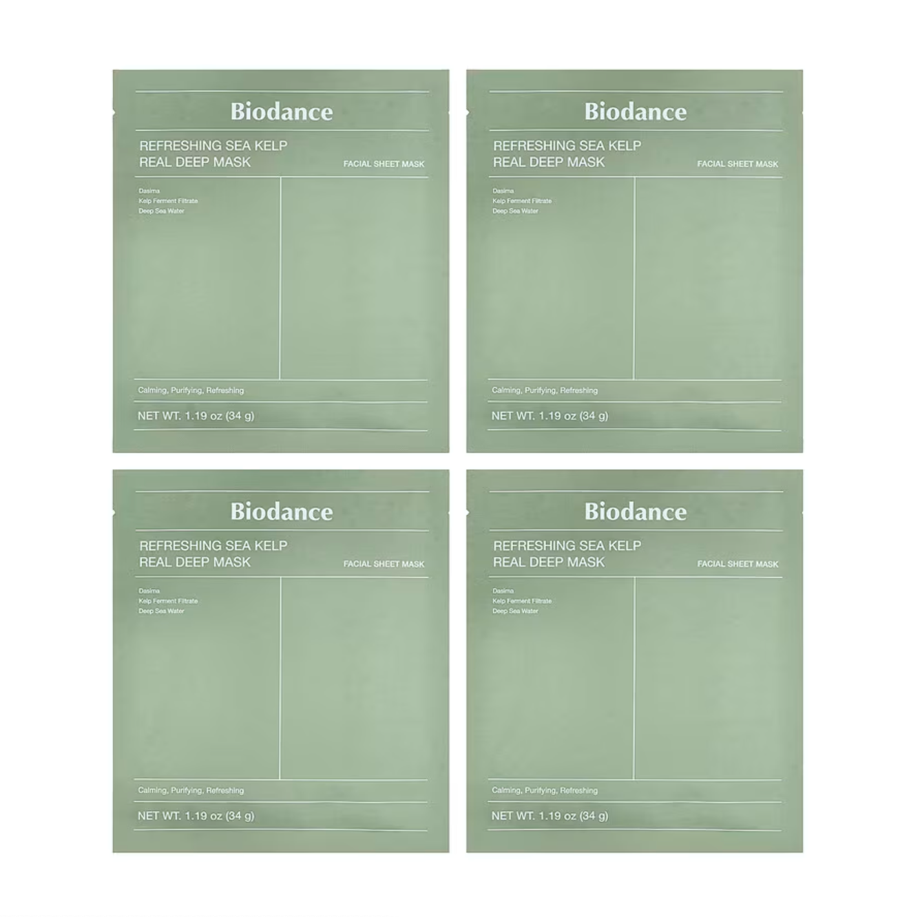 Masque de beauté rafraîchissant au kelp marin, 4 masques, 34 g chacun